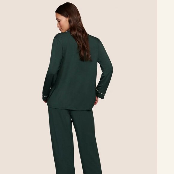 Eberjey "Gisele" Long Sleeve Pajama Set in Pine/Ivory (S) - Picture 2 of 10